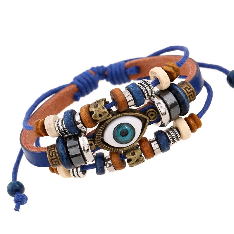 Braccialetto di protezione regolabile in pelle con Buddha Stones occhio maligno tibetano
