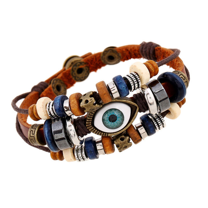 Braccialetto di protezione regolabile in pelle con Buddha Stones occhio maligno tibetano