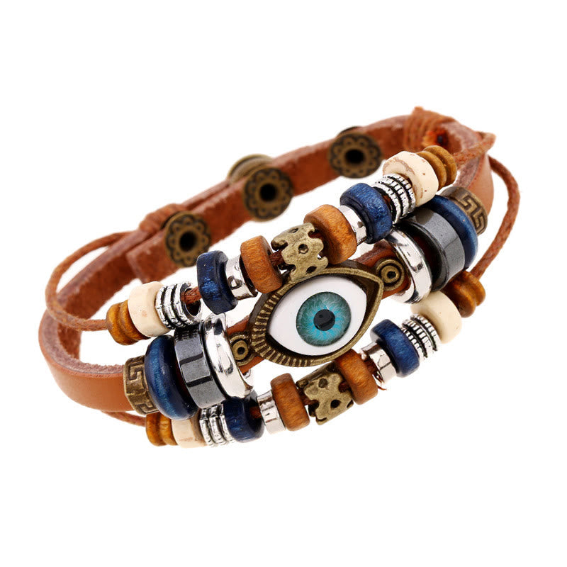 Braccialetto di protezione regolabile in pelle con Buddha Stones occhio maligno tibetano