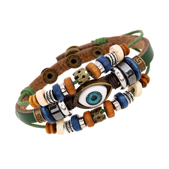 Braccialetto di protezione regolabile in pelle con Buddha Stones occhio maligno tibetano
