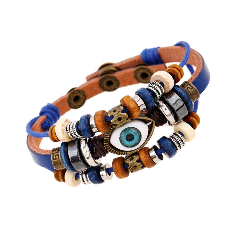 Braccialetto di protezione regolabile in pelle con Buddha Stones occhio maligno tibetano