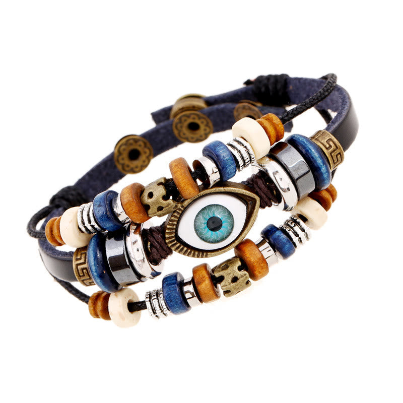 Braccialetto di protezione regolabile in pelle con Buddha Stones occhio maligno tibetano