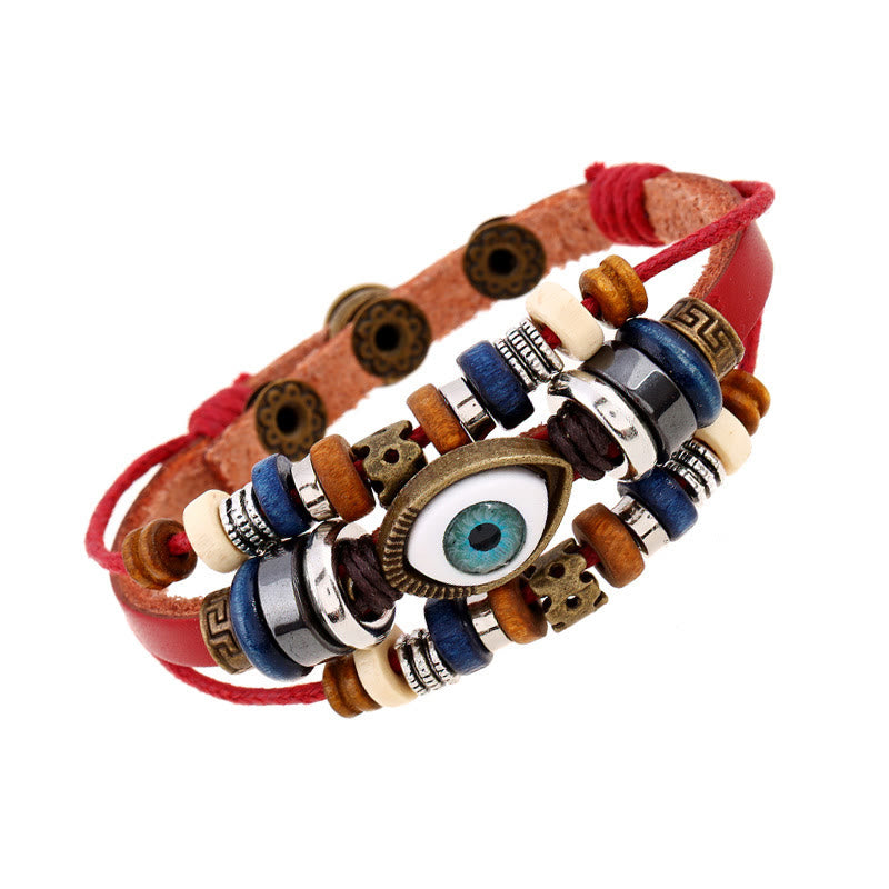 Braccialetto di protezione regolabile in pelle con Buddha Stones occhio maligno tibetano