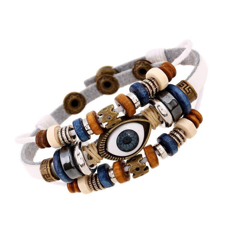 Braccialetto di protezione regolabile in pelle con Buddha Stones occhio maligno tibetano