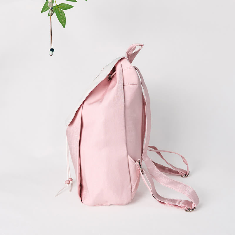 Zaino in tela di grande capacità ricamato con fiori di peonia rosa fatti a mano con Buddha Stones