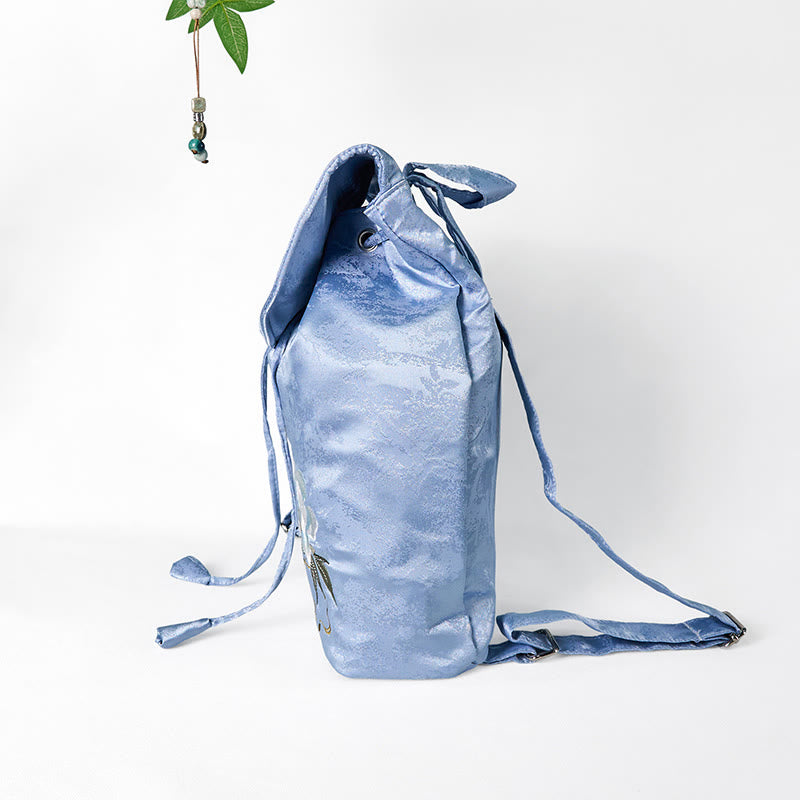 Zaino in poliestere e cotone di grande capacità, ricamato a mano con camelia blu, motivo Buddha Stones