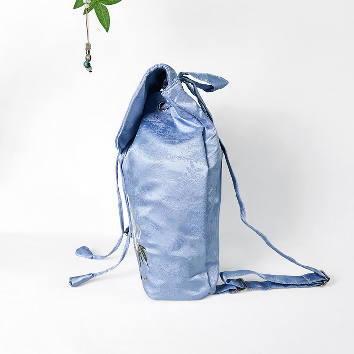Zaino in poliestere e cotone di grande capacità, ricamato a mano con camelia blu, motivo Buddha Stones