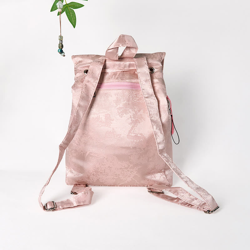 Zaino in poliestere e cotone di grande capacità, fatto a mano, con ricamo a forma di loto rosa di Buddha Stones