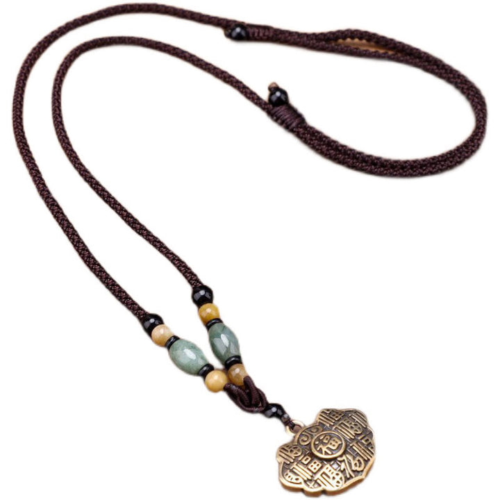 Buddha Stones Collana con ciondolo in corda con carattere Fu in ottone e rame - image 3