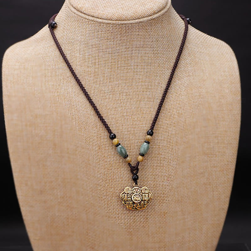 Buddha Stones Collana con ciondolo in corda con carattere Fu in ottone e rame - image 1