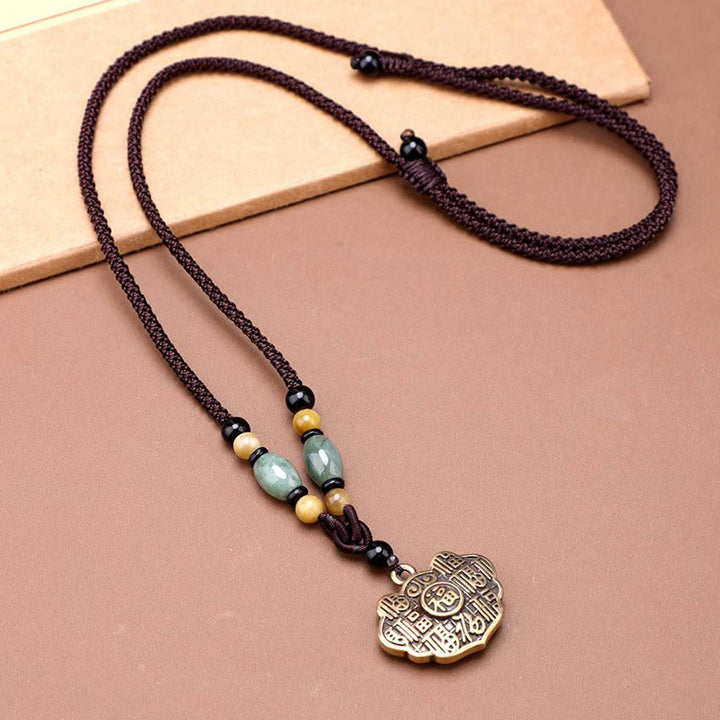 Buddha Stones Collana con ciondolo in corda con carattere Fu in ottone e rame - Carattere Fu - image 0
