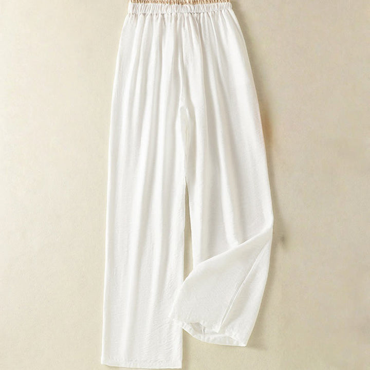 Pantaloni da donna in cotone e lino con coulisse, alla caviglia, stile casual vintage Buddha Stones, con tasche, in tinta unita - image 1