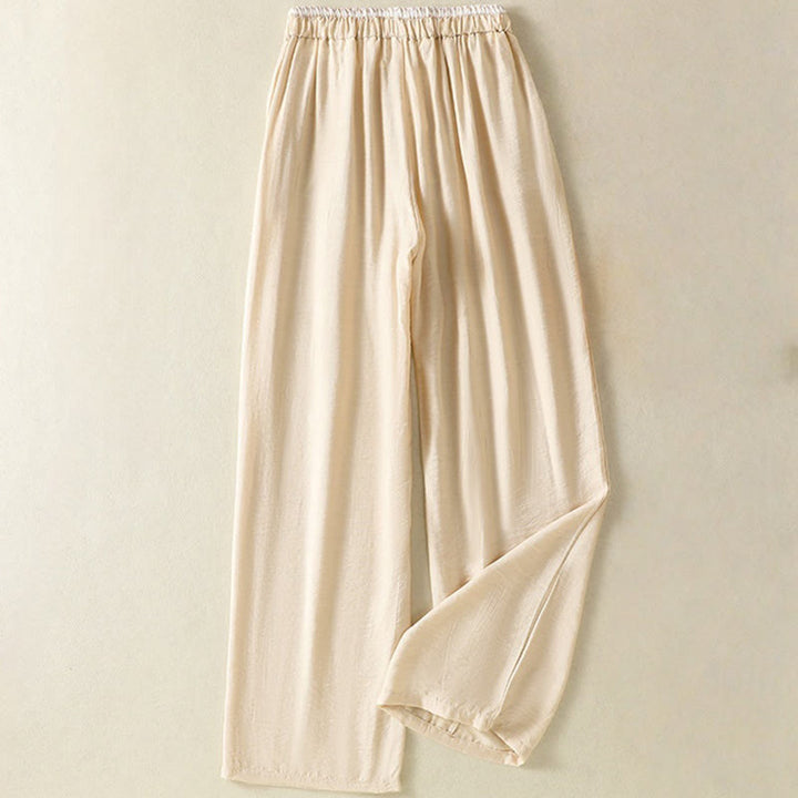 Pantaloni da donna in cotone e lino con coulisse, alla caviglia, stile casual vintage Buddha Stones, con tasche, in tinta unita