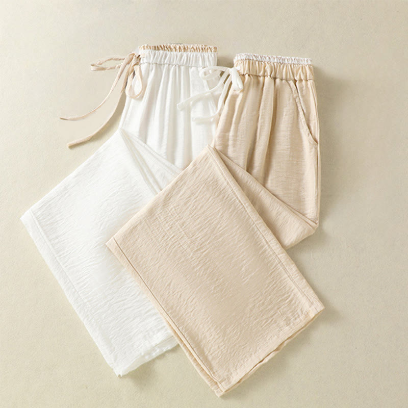 Pantaloni da donna in cotone e lino con coulisse, alla caviglia, stile casual vintage Buddha Stones, con tasche, in tinta unita - image 16