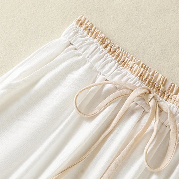 Pantaloni da donna in cotone e lino con coulisse, alla caviglia, stile casual vintage Buddha Stones, con tasche, in tinta unita - image 3