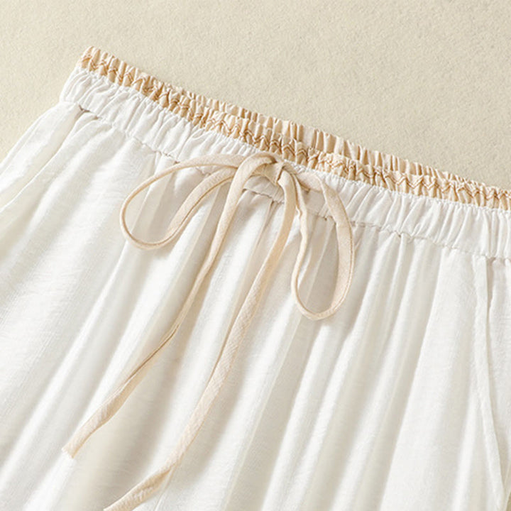 Pantaloni da donna in cotone e lino con coulisse, alla caviglia, stile casual vintage Buddha Stones, con tasche, in tinta unita - image 2