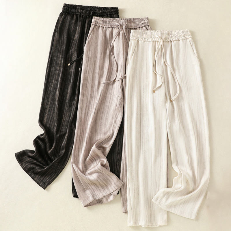 Pantaloni da donna alla caviglia con coulisse, con tasche, motivo artistico casual a linee verticali Buddha Stones