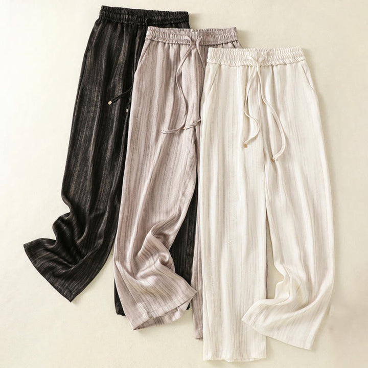 Pantaloni da donna alla caviglia con coulisse, con tasche, motivo artistico casual a linee verticali Buddha Stones
