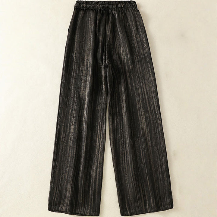 Pantaloni da donna alla caviglia con coulisse, con tasche, motivo artistico casual a linee verticali Buddha Stones