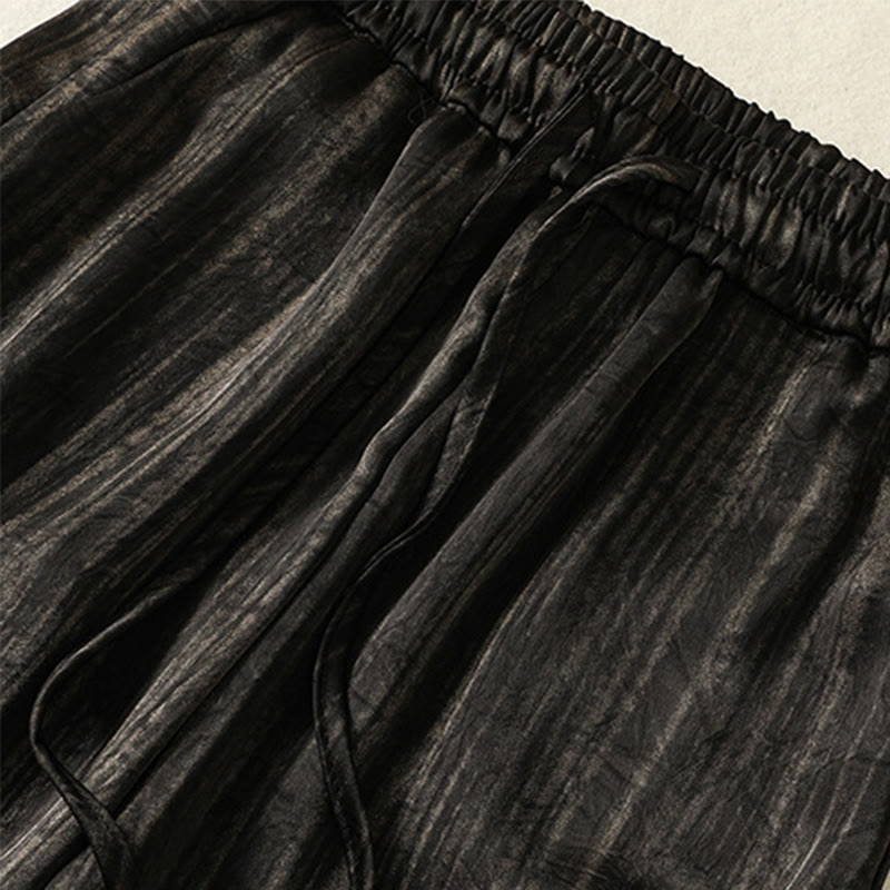 Pantaloni da donna alla caviglia con coulisse, con tasche, motivo artistico casual a linee verticali Buddha Stones