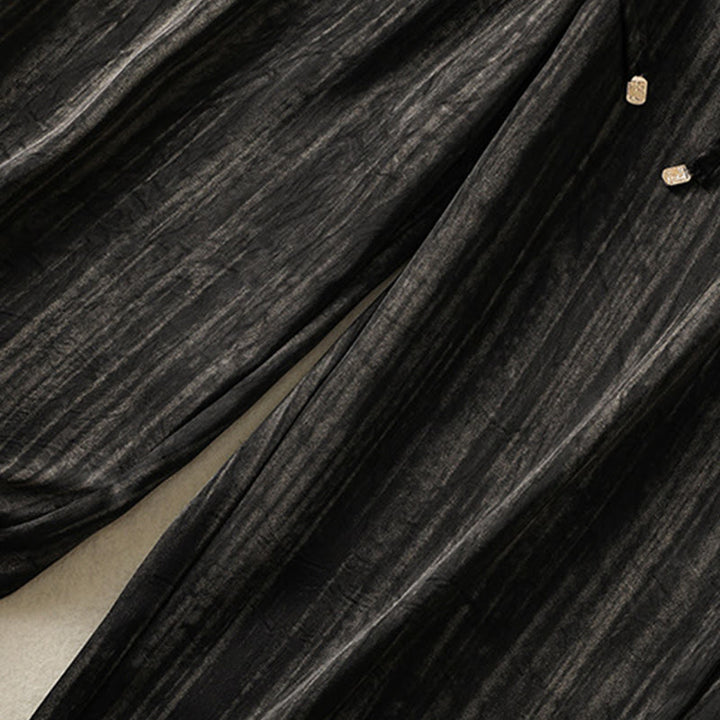 Pantaloni da donna alla caviglia con coulisse, con tasche, motivo artistico casual a linee verticali Buddha Stones