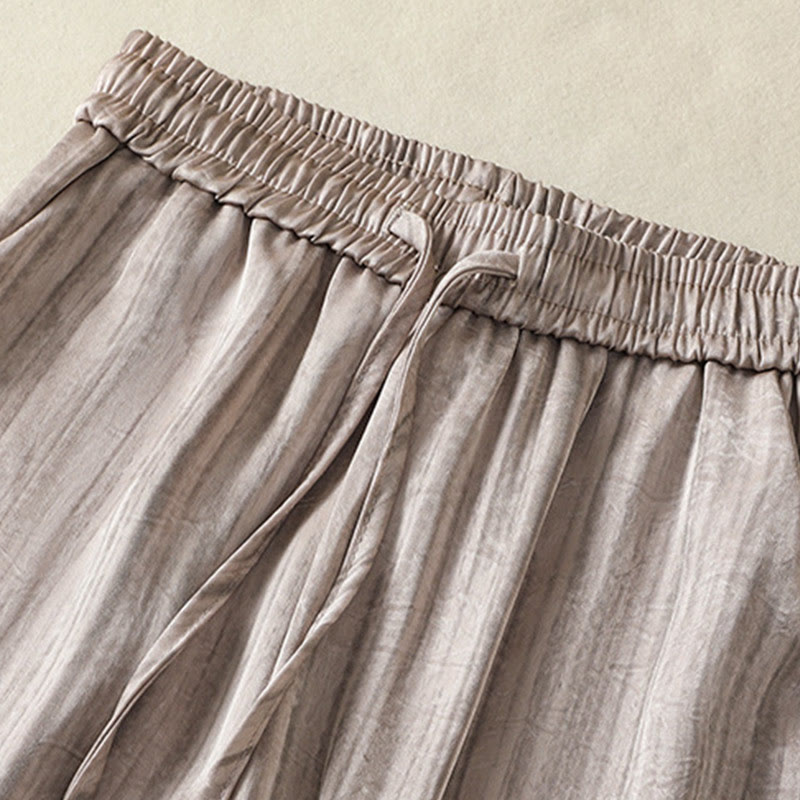 Pantaloni da donna alla caviglia con coulisse, con tasche, motivo artistico casual a linee verticali Buddha Stones