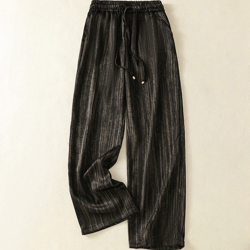 Pantaloni da donna alla caviglia con coulisse, con tasche, motivo artistico casual a linee verticali Buddha Stones