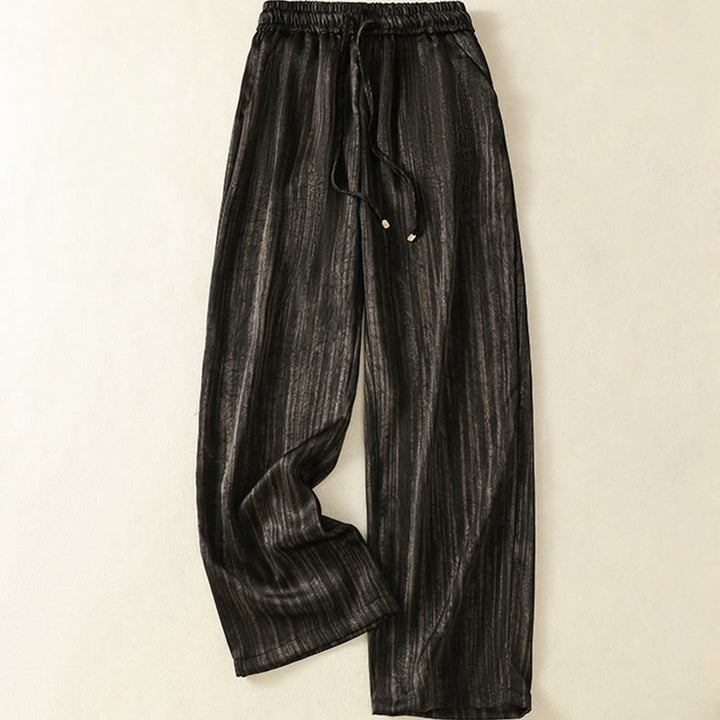 Pantaloni da donna alla caviglia con coulisse, con tasche, motivo artistico casual a linee verticali Buddha Stones