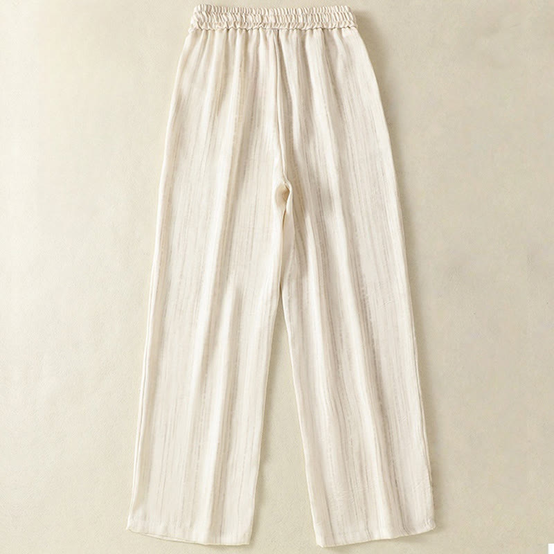 Pantaloni da donna alla caviglia con coulisse, con tasche, motivo artistico casual a linee verticali Buddha Stones