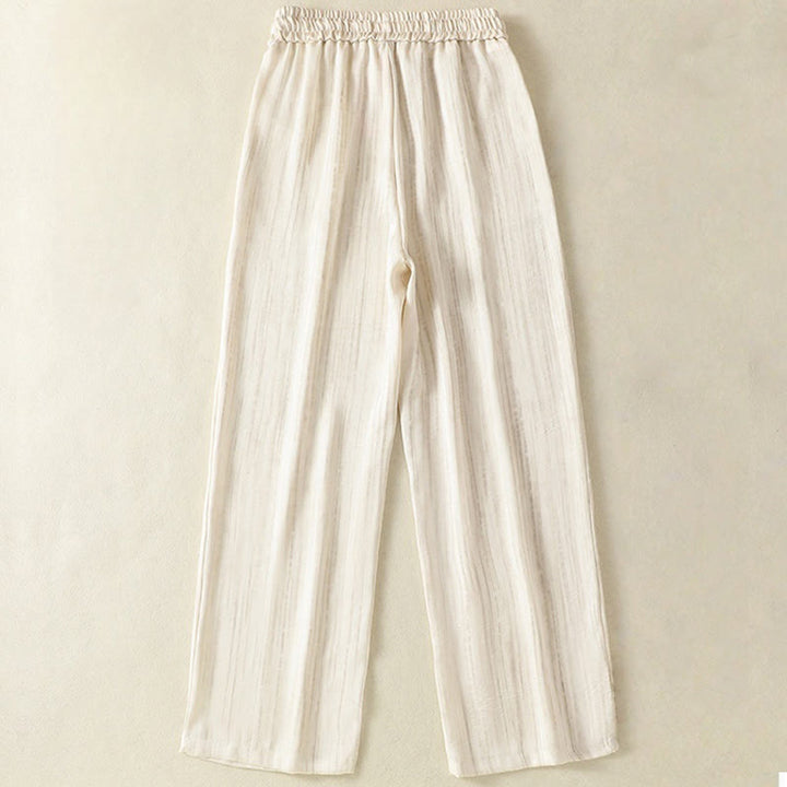 Pantaloni da donna alla caviglia con coulisse, con tasche, motivo artistico casual a linee verticali Buddha Stones