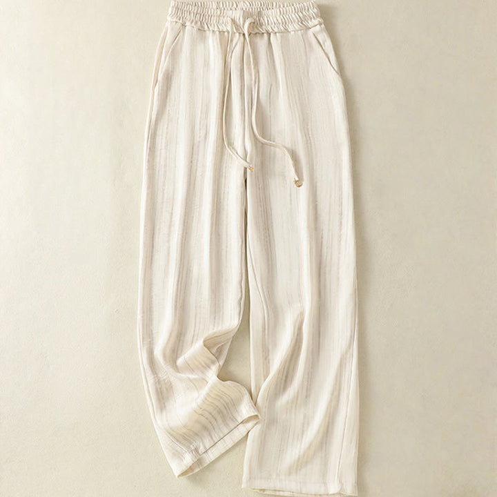 Pantaloni da donna alla caviglia con coulisse, con tasche, motivo artistico casual a linee verticali Buddha Stones