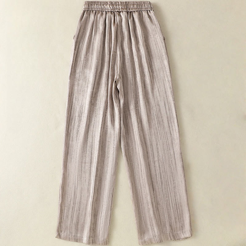 Pantaloni da donna alla caviglia con coulisse, con tasche, motivo artistico casual a linee verticali Buddha Stones