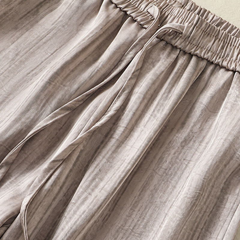 Pantaloni da donna alla caviglia con coulisse, con tasche, motivo artistico casual a linee verticali Buddha Stones