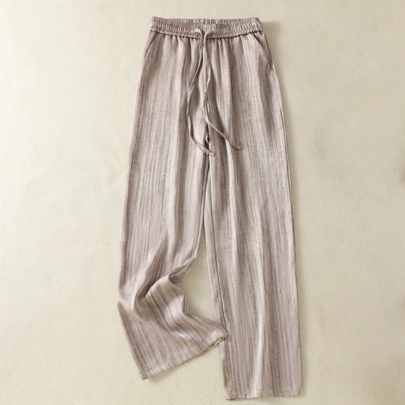 Pantaloni da donna alla caviglia con coulisse, con tasche, motivo artistico casual a linee verticali Buddha Stones