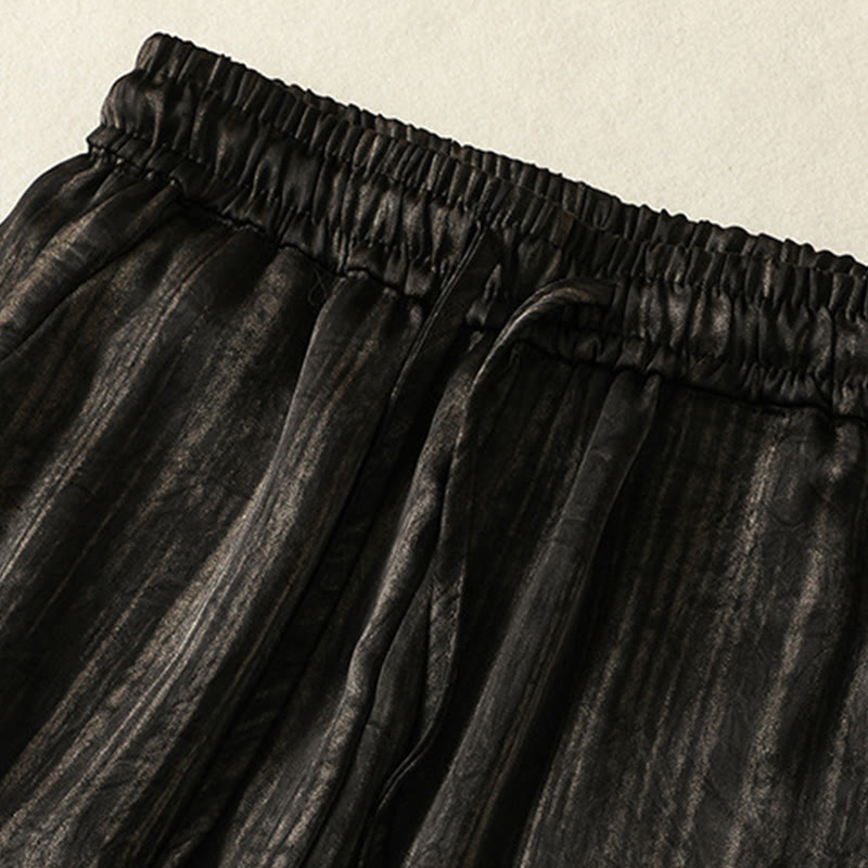 Pantaloni da donna alla caviglia con coulisse, con tasche, motivo artistico casual a linee verticali Buddha Stones