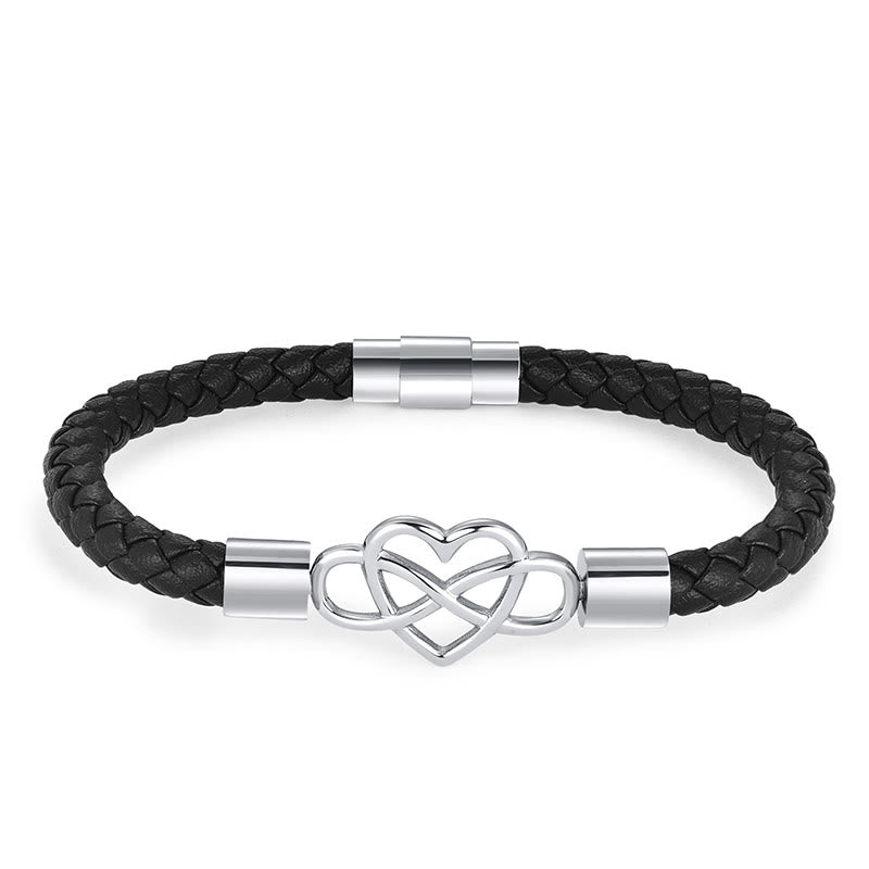 Bracciale Buddha Stones Endless Knot Heart in pelle, titanio e acciaio con fibbia di resistenza