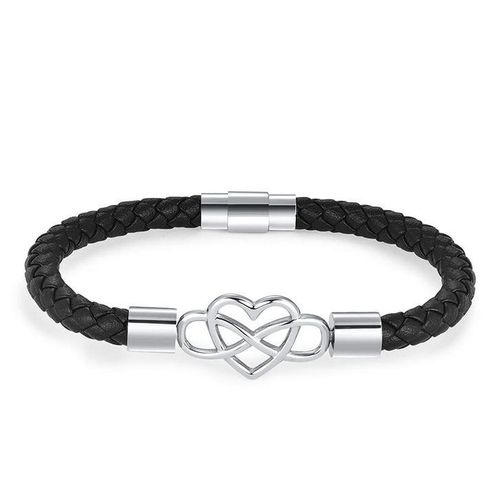 Bracciale Buddha Stones Endless Knot Heart in pelle, titanio e acciaio con fibbia di resistenza