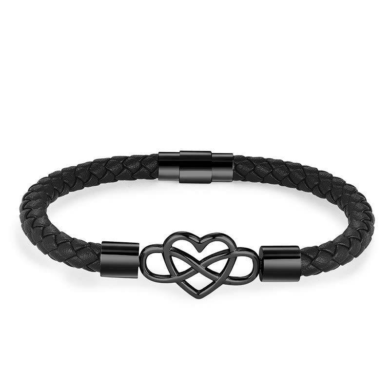Bracciale Buddha Stones Endless Knot Heart in pelle, titanio e acciaio con fibbia di resistenza