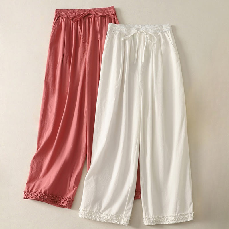 Pantaloni da donna in cotone con tasche, lunghezza caviglia, coulisse, modello patchwork, casual, con orlo arricciato Buddha Stones