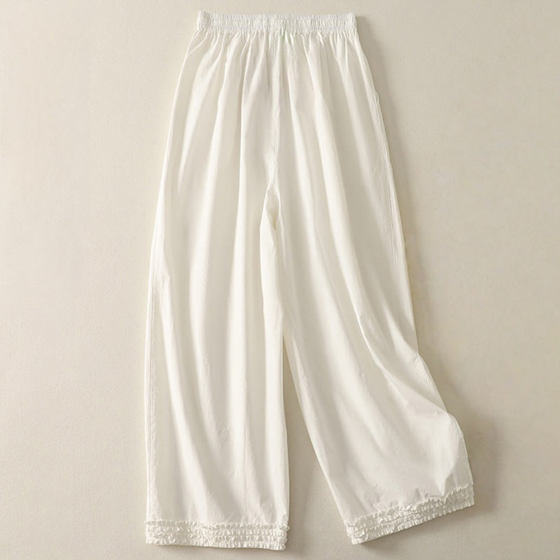 Pantaloni da donna in cotone con tasche, lunghezza caviglia, coulisse, modello patchwork, casual, con orlo arricciato Buddha Stones - image 6