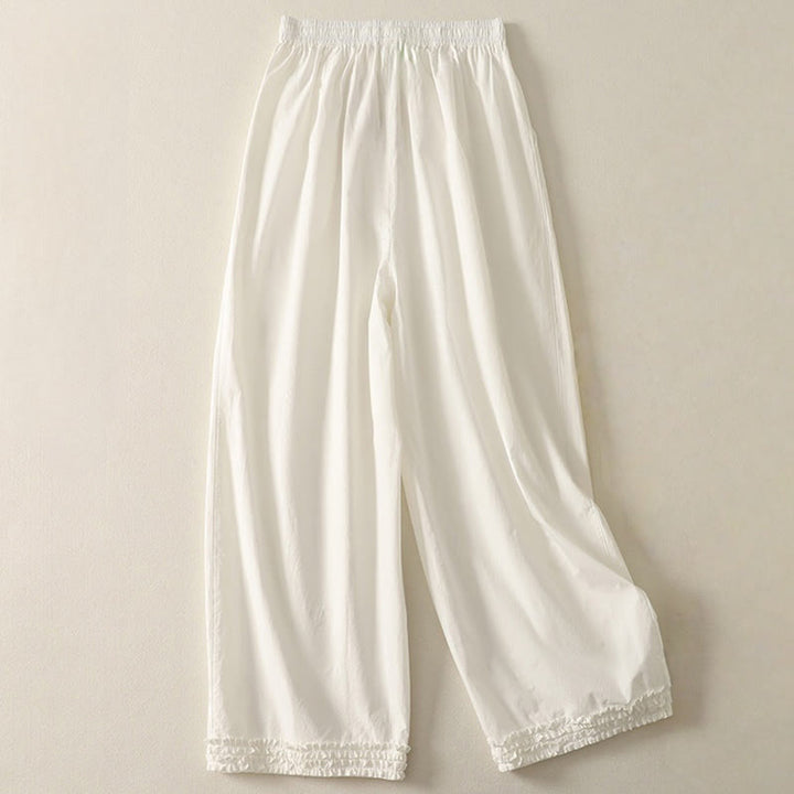 Pantaloni da donna in cotone con tasche, lunghezza caviglia, coulisse, modello patchwork, casual, con orlo arricciato Buddha Stones - image 6