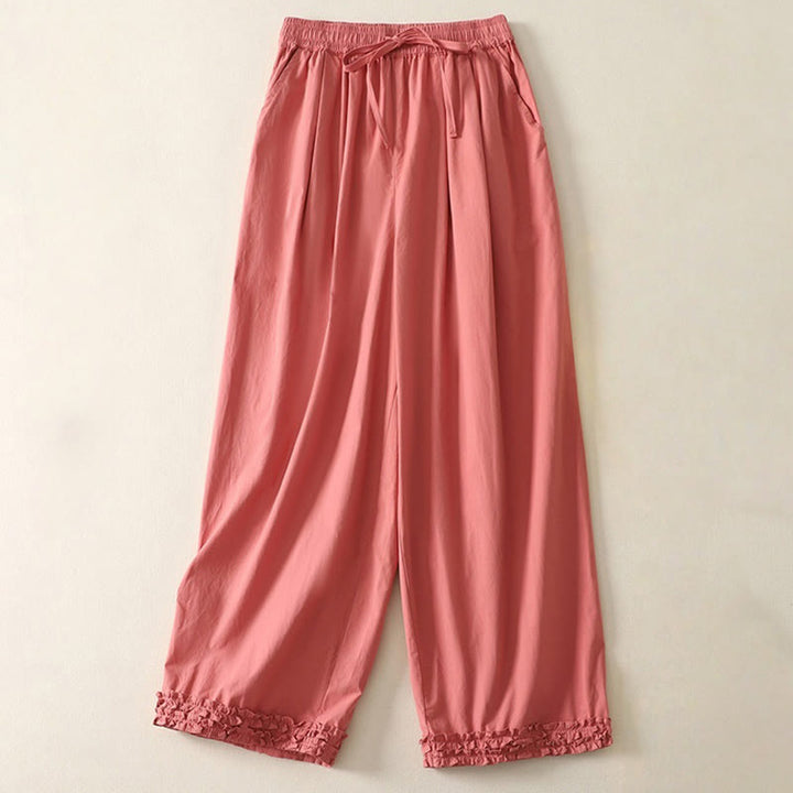 Pantaloni da donna in cotone con tasche, lunghezza caviglia, coulisse, modello patchwork, casual, con orlo arricciato Buddha Stones