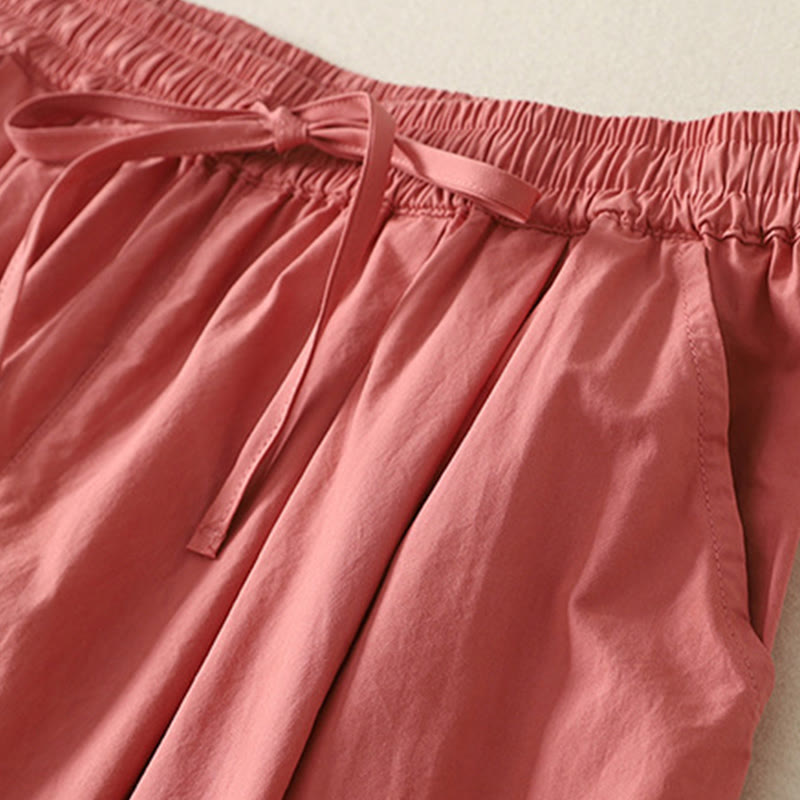 Pantaloni da donna in cotone con tasche, lunghezza caviglia, coulisse, modello patchwork, casual, con orlo arricciato Buddha Stones - image 2