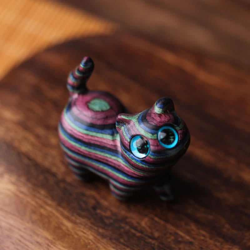 Decorazione curativa a forma di testa di gatto inclinata intagliata in legno di sandalo colorato Buddha Stones - Gatto - image 1