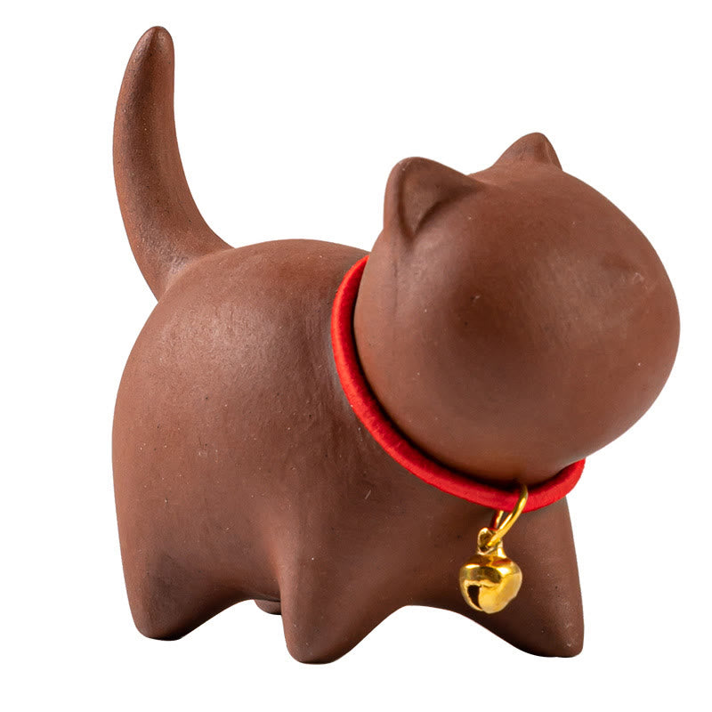 Mini Buddha Stones in argilla viola, decorazione da scrivania, a forma di campanella di corda rossa a forma di gatto. - image 5