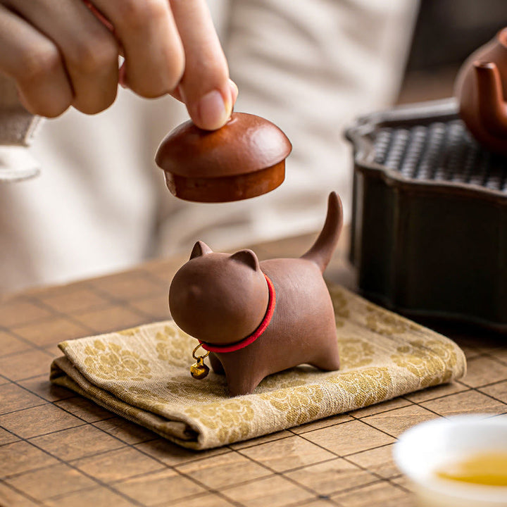 Mini Buddha Stones in argilla viola, decorazione da scrivania, a forma di campanella di corda rossa a forma di gatto. - image 4