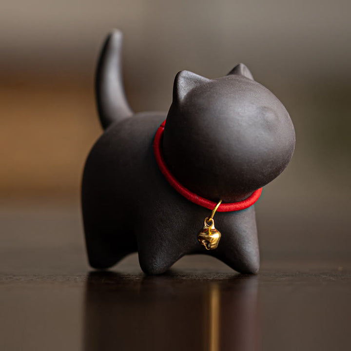 Mini Buddha Stones in argilla viola, decorazione da scrivania, a forma di campanella di corda rossa a forma di gatto. - Gatto nero (6,7*5,0*5,7 cm) - image 8