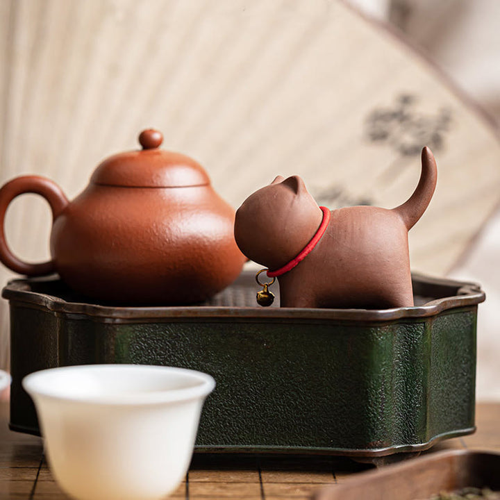 Mini Buddha Stones in argilla viola, decorazione da scrivania, a forma di campanella di corda rossa a forma di gatto. - image 2