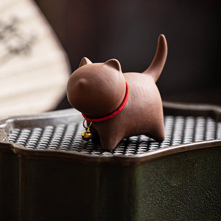 Mini Buddha Stones in argilla viola, decorazione da scrivania, a forma di campanella di corda rossa a forma di gatto. - image 6