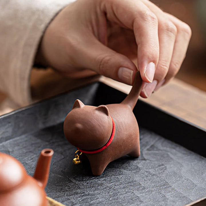 Mini Buddha Stones in argilla viola, decorazione da scrivania, a forma di campanella di corda rossa a forma di gatto. - image 3